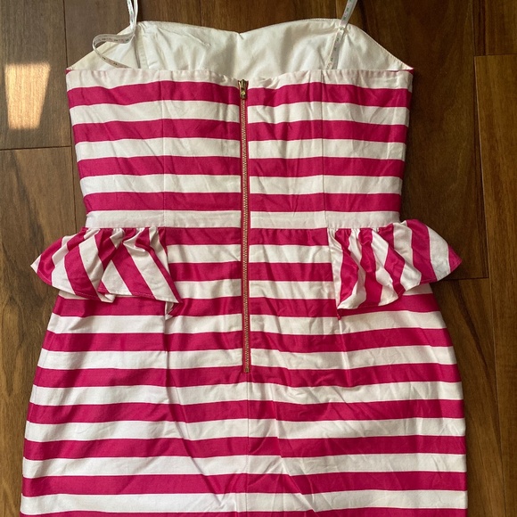 Lilly Pulitzer Maybell Stripe Strapless Pink/White Cocktail Dress Size 4 - Picture 9 of 9